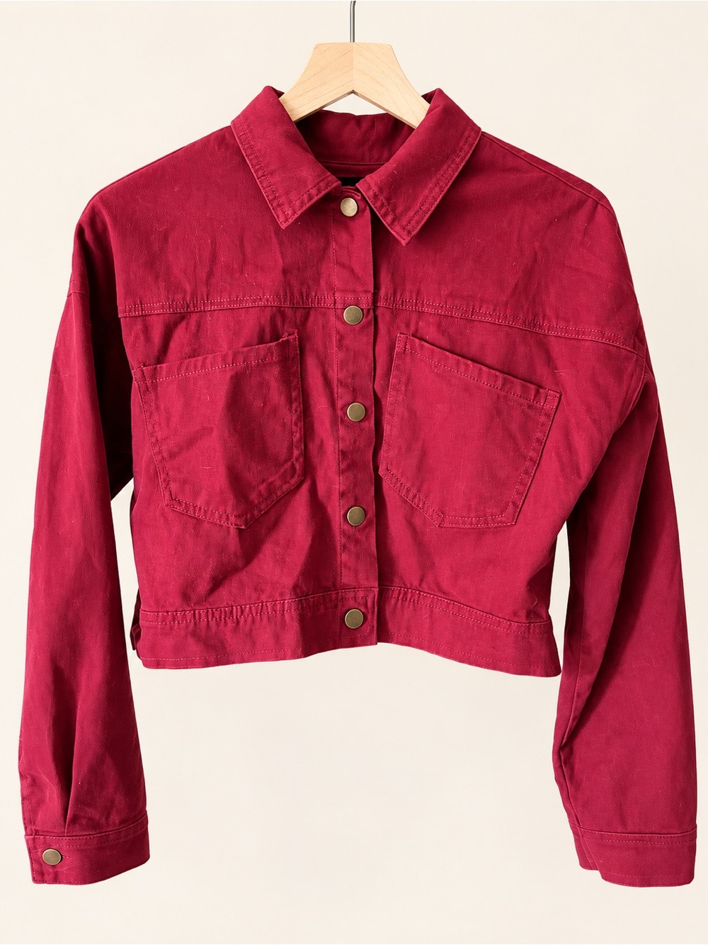 iris Wine-Red Cropped Denim Jacket